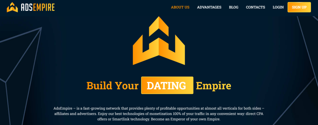 Overview of AdsEmpire affiliate network
heroscreen of landing page of AdsEmpire affiliate network