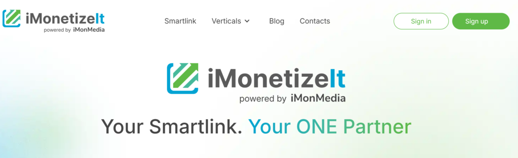 heroscreen of landing page of iMonetizeIt affiliate networkOverview of iMonetizeIt affiliate network