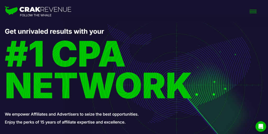 Overview of CrakRevenue affiliate network
heroscreen of landing page of CrakRevenue affiliate network