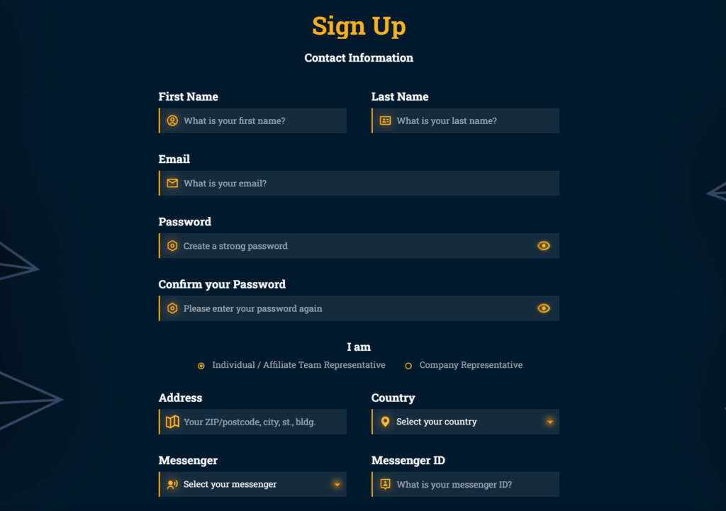 Registration on the AdsEmpire affiliate network