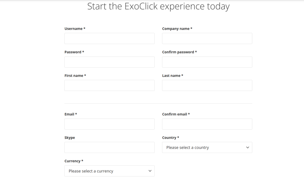 Registration on the ExoClick advertising network
Sing up to ExoClick advertising network